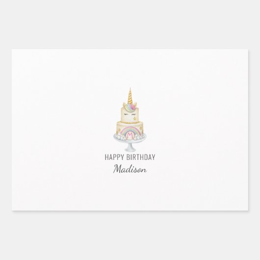 水カラーユニコーンファースト誕生日ガール招待状 ラッピングペーパーシート (正面)