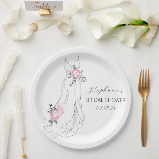 水カラーユーカリフローラドレスブライダルシャワー ペーパープレート (ウェディング)