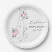 水カラーユーカリフローラドレスブライダルシャワー ペーパープレート (正面)
