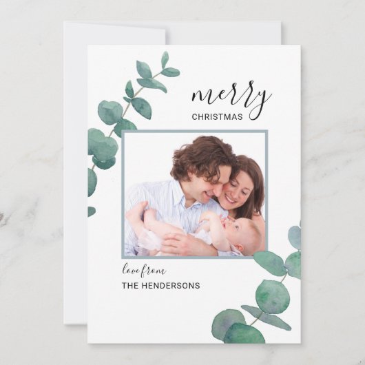 水カラーユーカリプトゥスフォトクリスマスホリデーカード シーズンカード (正面)