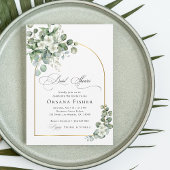 水カラーユーカリ金ゴールドアーチシックブライダルシャワー 招待状