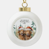 水カラーラブラドールリトリバー初めてのクリスマス セラミックボールオーナメント (正面)
