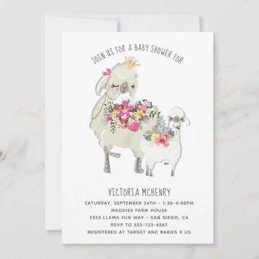 水カラーラマママベビーシャワー招待状 招待状 (正面)