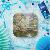 水カラーレッドボートマウンテンレイク紙プレート ペーパープレート (パーティー)