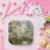 水カラーレッドボートマウンテンレイク紙プレート ペーパープレート (パーティー)