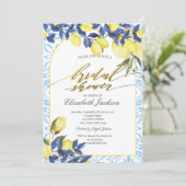 水カラーレモンイタリアンブルータイルブライダルシャワー 招待状 (スタンド正面)