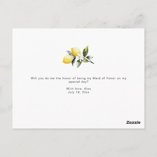 水カラーレモンフローラメイド・オブ・オーナー(花嫁付き添い人)カード ポストカード (裏面)