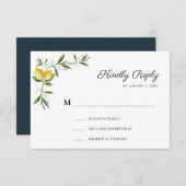 水カラーレモンフローラRSVPカード 出欠カード (正面/裏面)