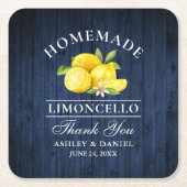 水カラーレモンリモンチェロブルーウッドフェイク スクエアペーパーコースター (正面)