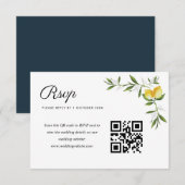 水カラーレモン結婚フローラのQRコードrsvpカード 出欠カード (正面/裏面)