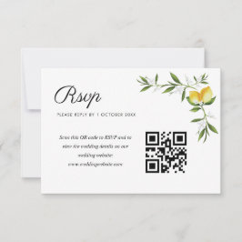 水カラーレモン結婚フローラのQRコードrsvpカード 出欠カード