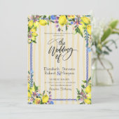 水カラーレモン黄ストライプ色結婚の 招待状 (スタンド正面)