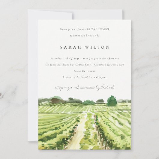 水カラーワイナリーヴィネヤードブライダルシャワー招待状 サンキューカード (正面)