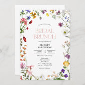 水カラーワイルドフラワーブライダルブランチブライダルシャワー 招待状 (正面/裏面)