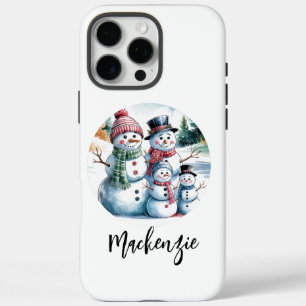 水カラーヴィンテージクリスマス雪だるまファミリー iPhone 16 PRO MAXケース