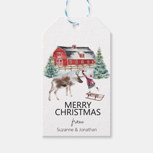 水カラーヴィンテージバーンガールトナディアクリスマス ギフトタグ (正面)