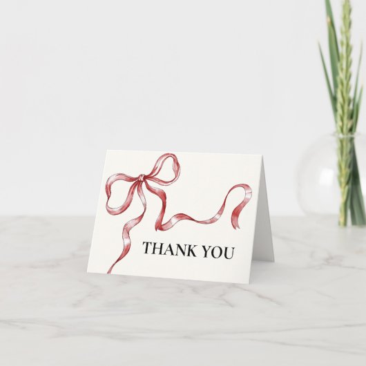 水カラーヴィンテージミニマリスト弓ベビーシャワー サンキューカード (正面)