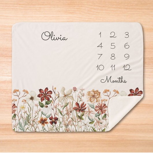 水カラーヴィンテージワイルドフラワーベビーマイルストーン シェルパブランケット