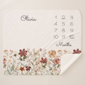 水カラーヴィンテージワイルドフラワーベビーマイルストーン シェルパブランケット (正面(横))