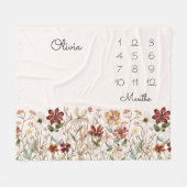 水カラーヴィンテージワイルドフラワーベビーマイルストーン フリースブランケット (正面(横))