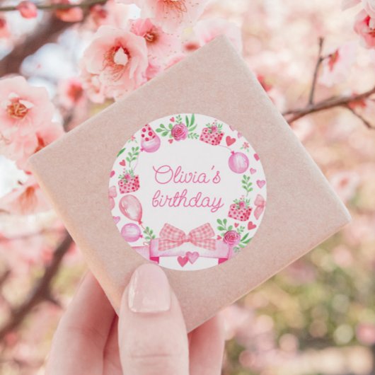 水カラー名門私立校風のボーピンクコケットガール誕生日 ラウンドシール