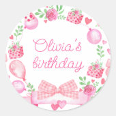 水カラー名門私立校風のボーピンクコケットガール誕生日 ラウンドシール (正面)