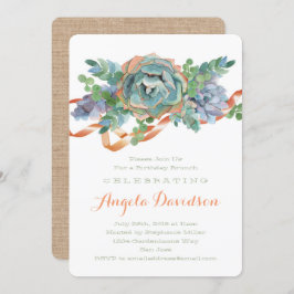 水カラー多肉性誕生日ブランチパーティー 招待状