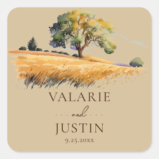 水カラー小麦結婚屋外ステッカー スクエアシール (正面)