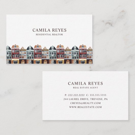 水カラー建物実在エステートエージェントスカイライン 名刺 (正面/裏面)