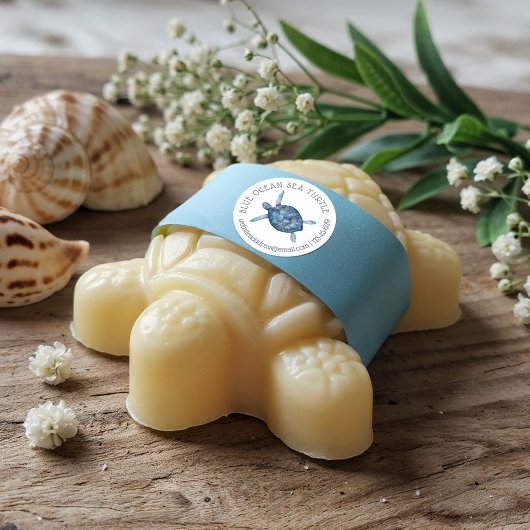 水カラー海ウミガメイラストレーションクラシック ラウンドシール