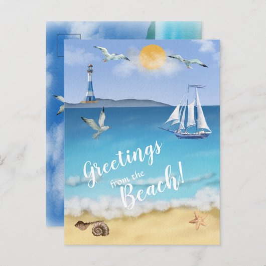 水カラー海フロントシーンライトハウスシーグルス ポストカード (正面/裏面)