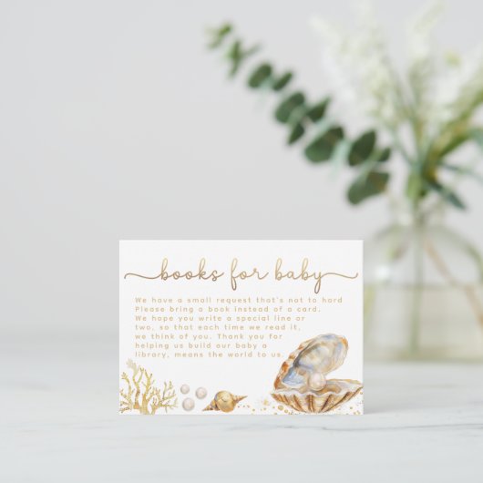 水カラー海リトルパールベビーシャワーブックリクエスト エンクロージャーカード (スタンド正面)