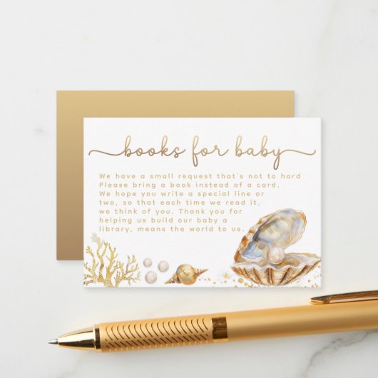 水カラー海リトルパールベビーシャワーブックリクエスト エンクロージャーカード (正面/裏面インサイチュ)