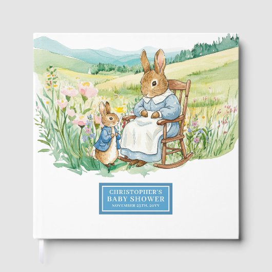 水カラー男の赤ちゃんシャワーゲストブックラビット ゲストブック (正面)