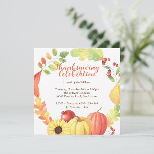 水カラー秋バウンティリースパンプキンサンクスギビング 招待状 (スタンド正面)