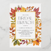 水カラー紅葉フレーム秋ブライダルブランチ 箔招待状 (正面)