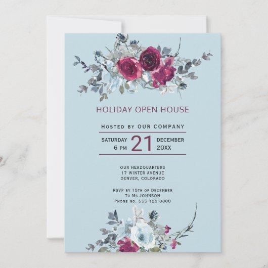 水カラー素朴フローラホリデーオープンハウス 招待状 (正面)