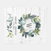 水カラー素朴ローレルリースモノグラム新婚 フリースブランケット (正面(横))