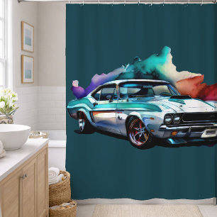 水カラー絵画ヴィンテージマッスルカー シャワーカーテン
