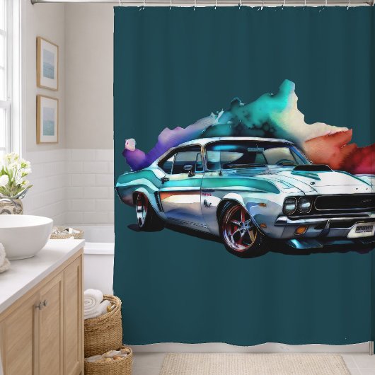 水カラー絵画ヴィンテージマッスルカー シャワーカーテン