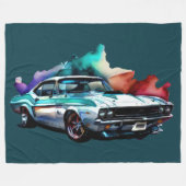 水カラー絵画ヴィンテージマッスルカー フリースブランケット (正面(横))