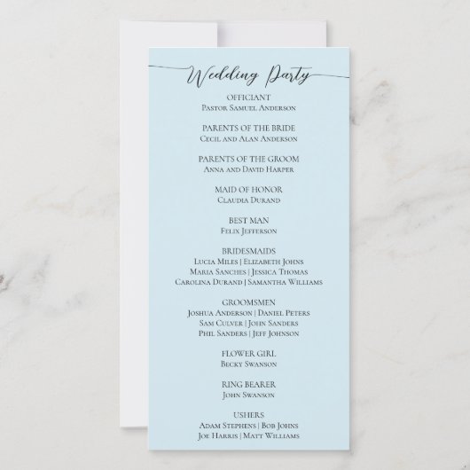 水カラー自然マウンテンズレイク結婚式 プログラム (裏面)