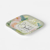 水カラー花模様セージグリーンブライダルシャワー ペーパープレート (傾斜あり)