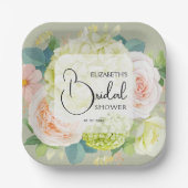 水カラー花模様セージグリーンブライダルシャワー ペーパープレート (正面)