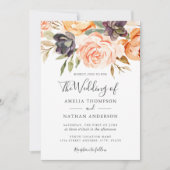 水カラー花模様ピーチ結婚式招待状 招待状 (正面)