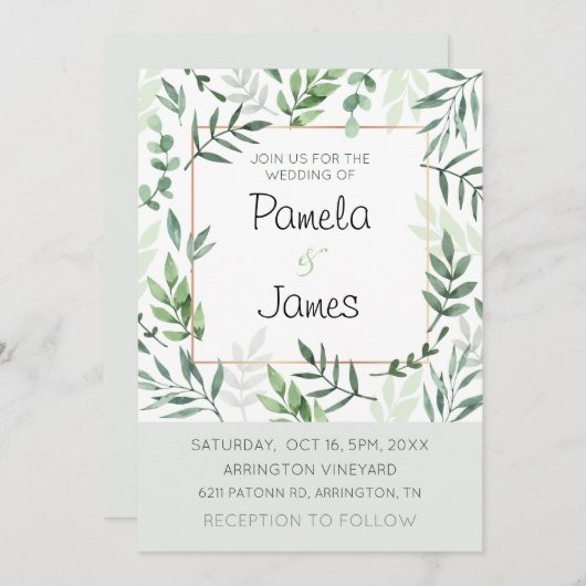 水カラー葉ズヴィネヤード結婚式招待状カード 招待状 (正面/裏面)