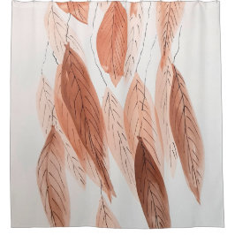 水カラー葉ブラウンテラコッタベージュ赤面 シャワーカーテン