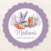 水カラー誕生日ブランチラベンダーカスタム ペーパーコースター (正面)