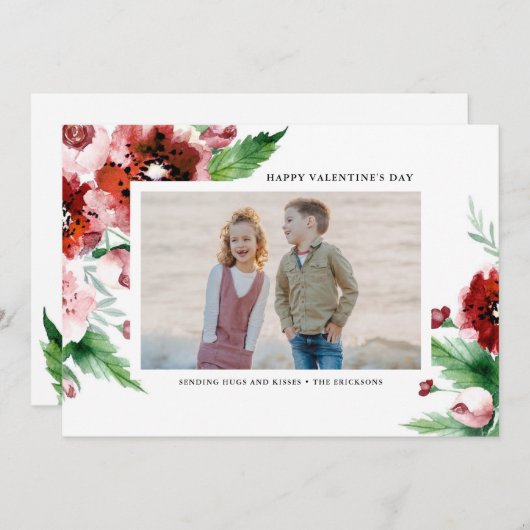 水カラー赤フローラ縁どバレンティネス日写真 シーズンカード (正面/裏面)