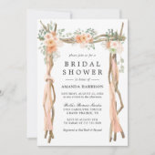 水カラー赤面ピーチフローラアーチブライダルシャワー 招待状 (正面)